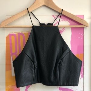 faux leather black crop top with thin straps
